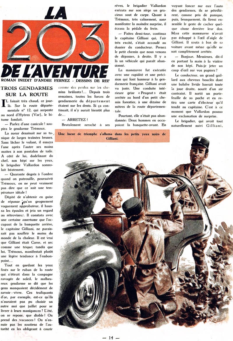 Dbut de la 203 de l'aventure dans Tintin 49 en 1953