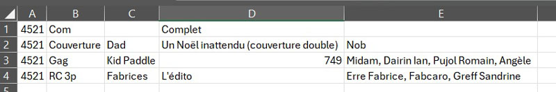 Description avec tableur